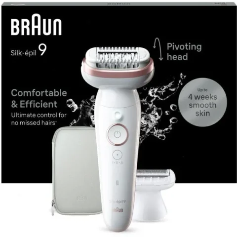 Braun Epilator Silk-épil 9 9-030 Wet&Dry Smart Light Autonomie 50 Minute Alb/Roz