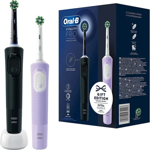 Braun Oral-B Vitality Pro D103 Duo, electric toothbrush (black/purple, black/purple violet, incl. 2nd handpiece)
