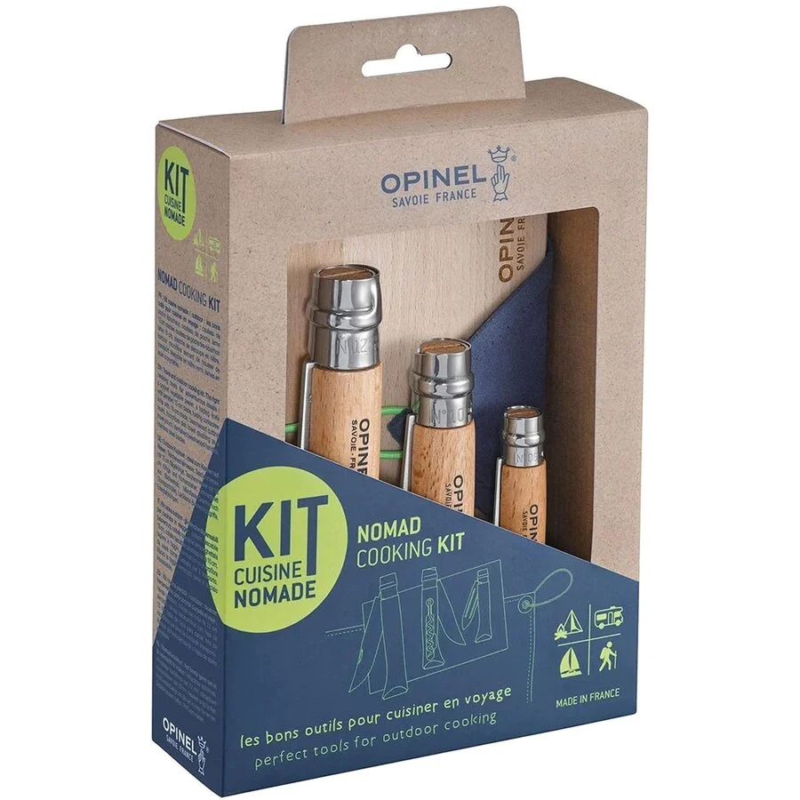 Opinel Set Cutite de Calatorie Nomad Cooking 002614 5 Piese Mini Tocator Lemn
