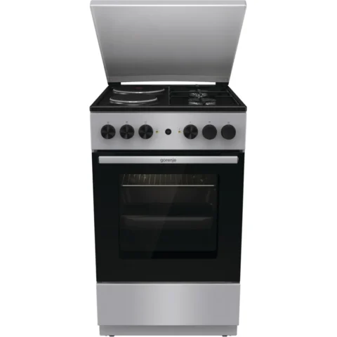 Gorenje Aragaz Mixt GK5A12SG 2 Arzatoare pe Gaz + 2 Zone de Gatit Electrice Cuptor Electric 68L Latime 50CM Gri