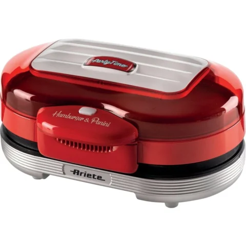 Ariete Gratar electric Hamburger Grill Party Time, Electric Grill Plate (Red/White, 1,200 Watt, 50’s Style)