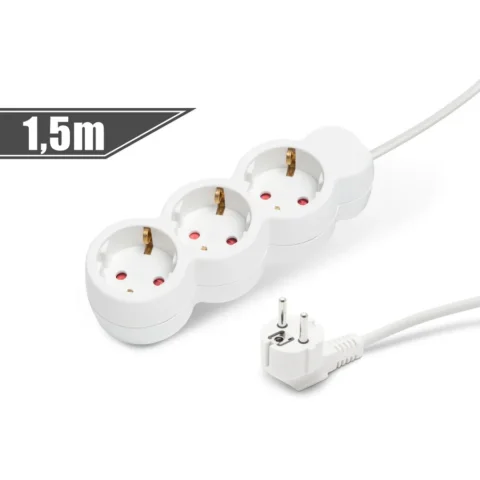 Delight Prelungitor 3 Prize Schuko 1.5m 16A cu Protectie Copii Stecher 90° Alb