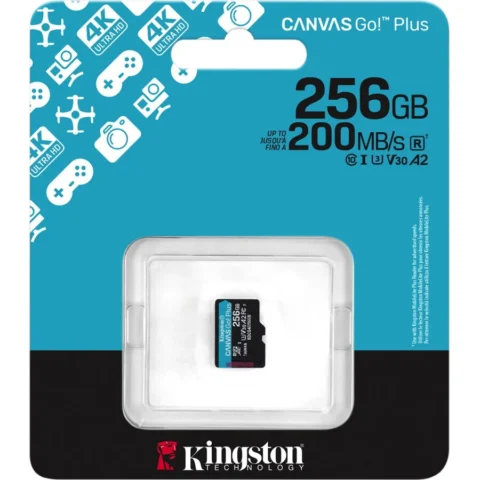 Kingston Card Canvas Go! Plus 256 GB microSDXC memory card, black, UHS-I U3, Class 10, V30, A2