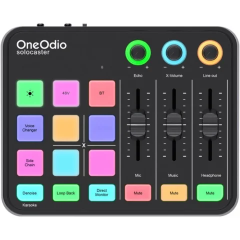 OneOdio Mixer Audio si Placa de Sunet Solocaster Iluminare RGB Negru