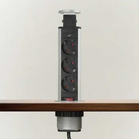 Delight Priza Incastrabila Birou 3 Prize Protectie Copii 3500W Metal Pop Up 230V