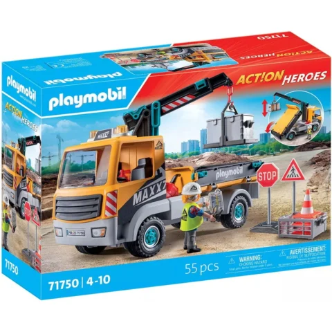 PLAYMOBIL Set de Constructie Camion de santier cu macara 55 piese +4 ani