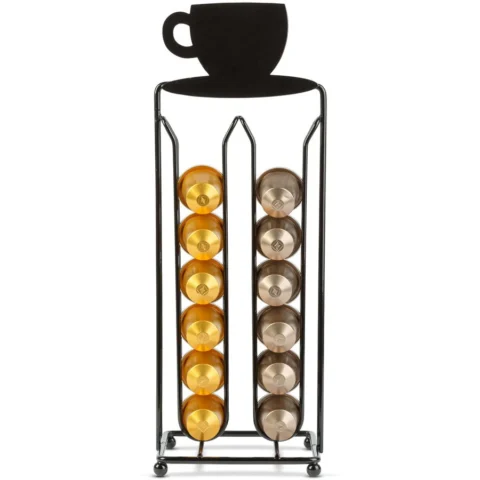 Bewello Suport Capsule Cafea Nespresso 28 Capsule Metal Organizator Vertical pentru Espressor Negru Mat