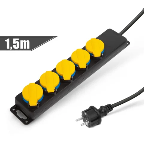 Delight Prelungitor Exterior 5 Prize IP44 1.5m 16A 3×1.5mm Capac Protectie Negru Galben