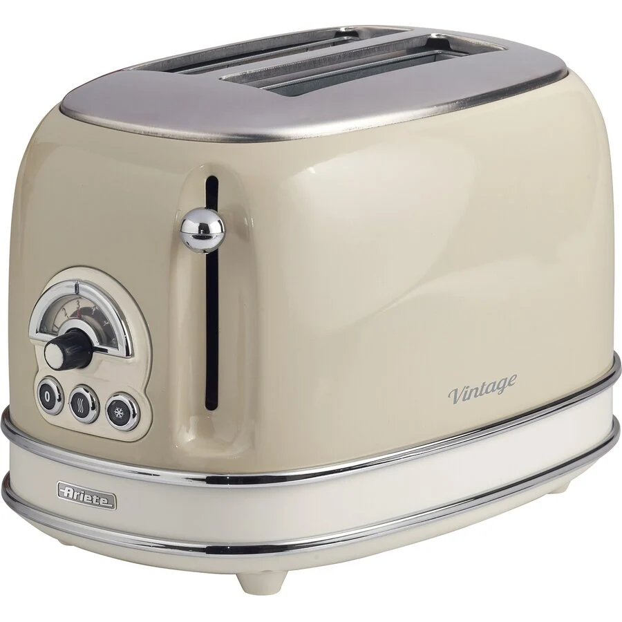 Ariete Prajitor de paine Vintage Toaster 155 (beige, 810 watts, for 2 slices of toast)