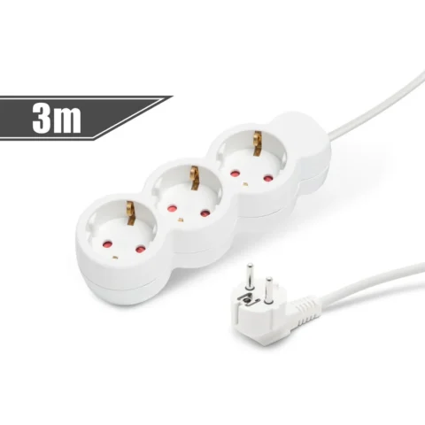 Delight Prelungitor 3 Prize Schuko 3m 16A 3×1.5mm Protectie Copii Stecher 90° Alb