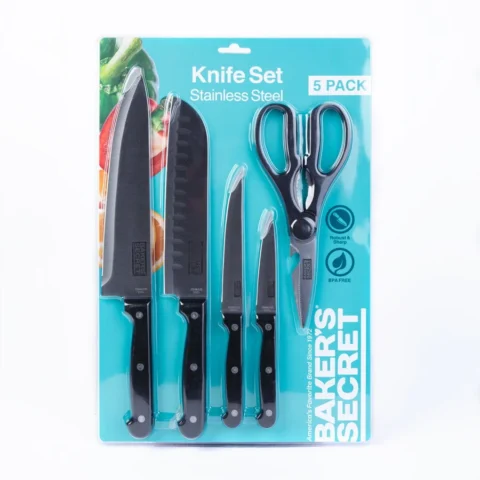 Bakers Secret Set Cutite Bucatarie 5 Piese Inox Foarfeca Maner Ergonomic