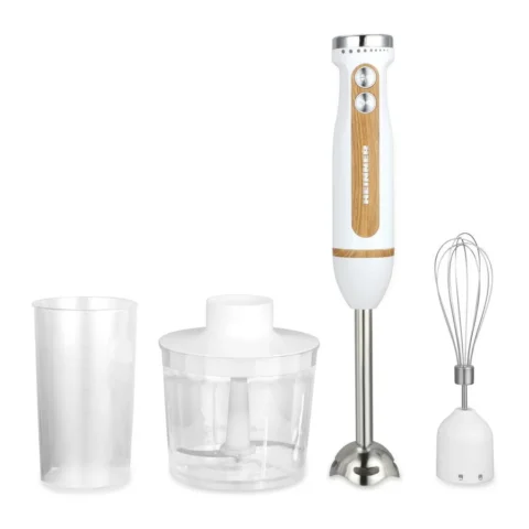 Heinner Blender de Mana BestMix HB-DC600WH Viteza Variabila Functie Turbo Lame Otel Inoxidabil Pahar Gradat 0.7L Tocator 0.5L Tel 600W Alb