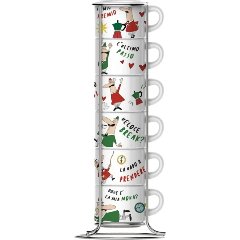 Bialetti Set 6 Cesti Espresso TAZZ202 Capacitate 50ML cu Suport de Metal Multicolor