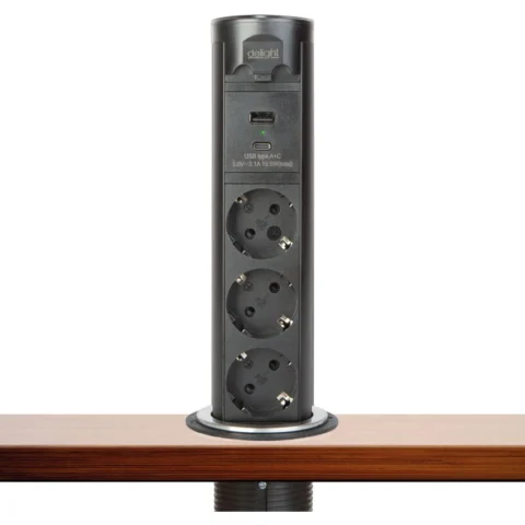 Delight Priza Retractabila Touch cu Motor 3 Prize Schuko USB A+C 16A Negru