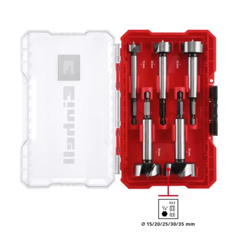 Einhell-KWB Forstner drill bit set, 5 pieces (red/transparent, 1/4, in M-CASE)