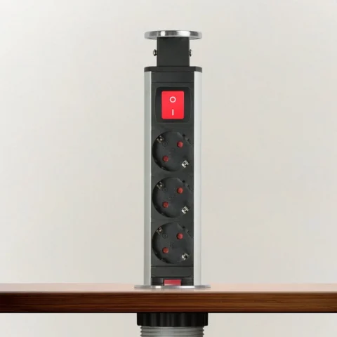 Delight Priza Incastrabila Birou 3 Prize Intrerupator 3500W Pop Up 250V Argintiu
