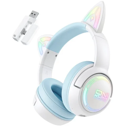 Onikuma Casti Gaming GT838 Wi-Fi 2.4Ghz / BT / USB-C Iluminare RGB Albastru