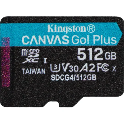 Kingston Card Canvas Go! Plus 512 GB microSDXC memory card, black, UHS-I U3, Class 10, V30, A2