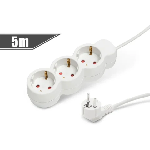 Delight Prelungitor 3 Prize Schuko 5m 16A Protectie Copii Cablu 3×1.5mm Alb