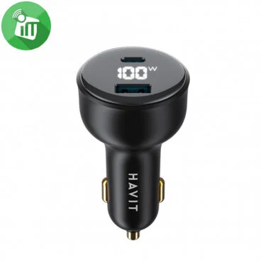 Havit Incarcator Auto CC100W Display 100W 5A 1 x USB-A – 1 x USB-C Negru