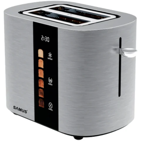 Samus Prajitor de Paine GOURMET 2 Felii 6 Trepte de Rumenire Afisaj Digital Touch Control Putere 800W Argintiu