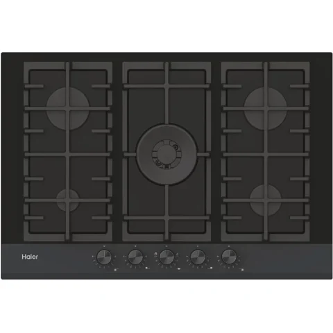 Haier Plita Incorporabila HAVG75HB Gaz 5 Arzatoare Aprindere Electrica Wok Gratar Fonta Negru