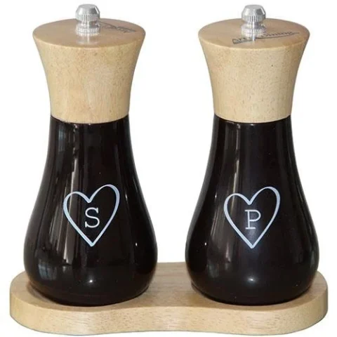 Heinner Set 2 rasnite sare / piper 15 cm plus suport Maro