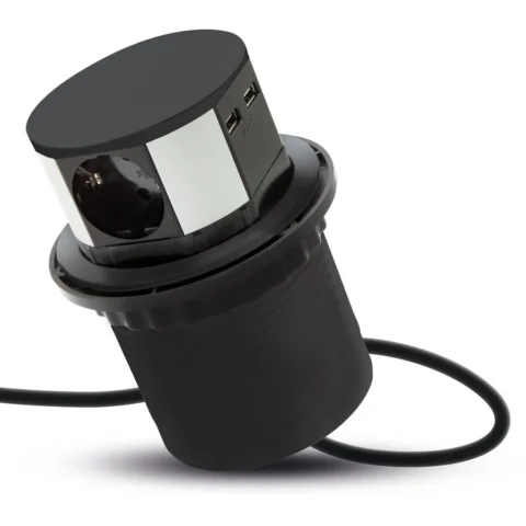 Delight Priza Incastrabila Birou 3 Prize USB A+C PD 3680W Pop Up Negru