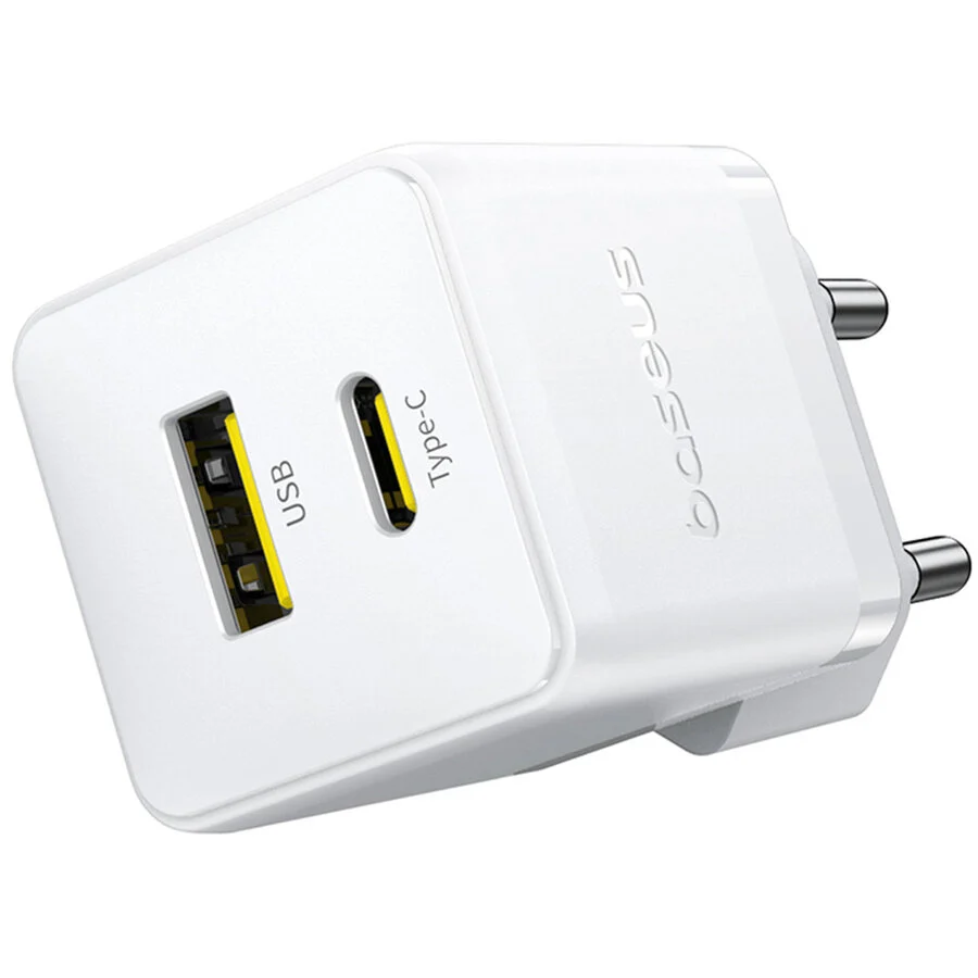 Baseus Incarcator Palm, 1x USB-C, 1x USB-A, 30W, Alb