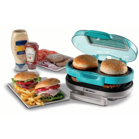 Ariete Gratar electric Hamburger Grill Party Time (light blue/silver, 1,200 watts, 50’s style)