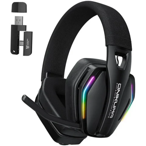 Onikuma Casti Gaming GT826 Wireless 2.4GHz / BT / USB Iluminare RGB Negru