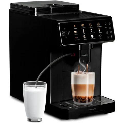 Samus Espressor Automat SUBLIME 19 Ecran IMD 5Inch Rezervor Apa 2L Recipient Boabe Cafea 300G Presiune 19Bar 1400W Negru
