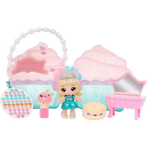 MGA Entertainment Set De Jucarii Yummiland Pentru Geanta De Frumusete + Luciu De Buze Papusa Geanta De Frumusete Cupcake