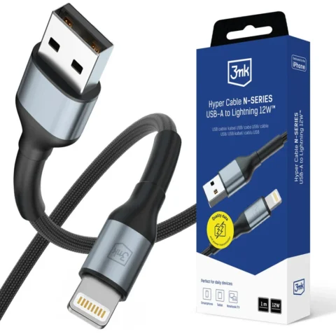 3MK Cablu de date Hyper N-SERIES, USB/Lightning, 12W, 2.4A, 2m, Negru