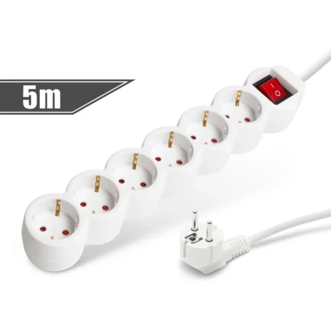 Delight Prelungitor 6 Prize Schuko 5m cu Intrerupator 16A Protectie Copii Alb