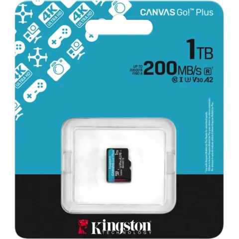 Kingston Card Canvas Go! Plus 1 TB microSDXC memory card, black, UHS-I U3, Class 10, V30, A2 Kingston Card Canvas Go! Plus 1 TB microSDXC memory card, black, UHS-I U3, Class 10, V30, A2