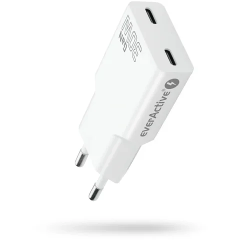 EverActive Incarcator 2 x USB-C Quick Charge 4+ 30W SUPER SLIM Alb