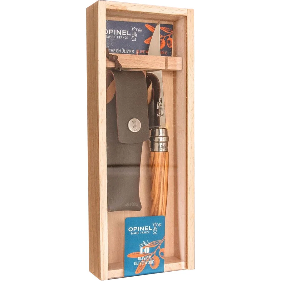 Opinel Cutit de Buzunar Pliabil N°10 Effilé cu Teaca Lama Inox 10CM Argintiu/Maro