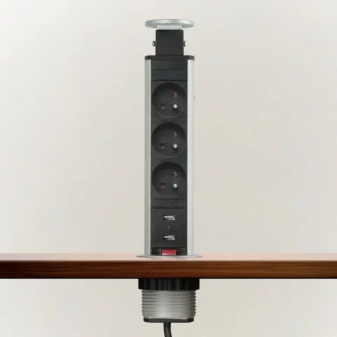 Delight Priza Incastrabila Birou 3 Prize 2 USB 3500W Pop Up 230V Compatibil Slovacia Argintiu