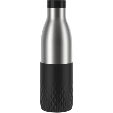 Emsa Bludrop sleeve insulated drinking bottle 0.7 liters, thermos bottle (black, stainless steel, silicone sleeve)