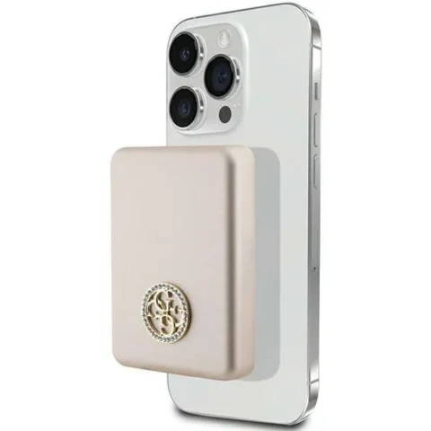 Guess Acumulator extern 4G Strassed Metal Logo cu MagSafe, 3000mAh, 5W, 2A, Incarcare Wireless, USB-C, Gold