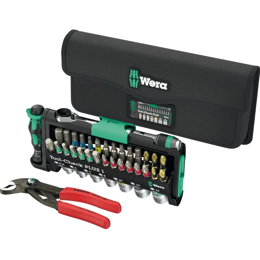 Wera Surubelnita Tool-Check Combi 1, with KNIPEX Cobra, bit set black/green, 40-piece, including 1/4 bit ratchet and water pump pliers