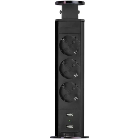 Delight Priza Incastrabila Birou 3 Prize 2 USB 3500W Pop Up 250V Negru