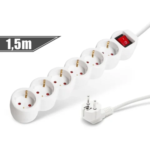 Delight Prelungitor 6 Prize Schuko 1.5m cu Intrerupator 16A Protectie Copii Alb