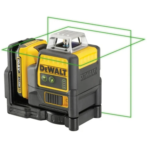 DeWALT 2×360° Line Laser DCE0811D1G, 10.8 Volt, Cross Line Laser Black/Yellow, Li-Ion Battery 2.0 Ah, Green Laser Lines, Case