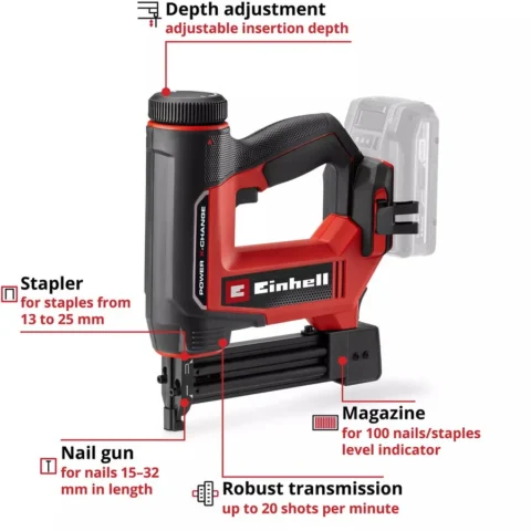 Einhell Power X-Change cordless nailer TE-CN 18/32 Li – Solo, 18Volt (red/black, without battery and charger)