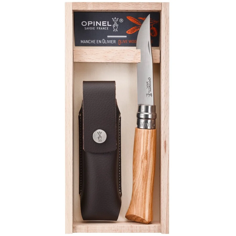 Opinel Cutit de Buzunar Tradition Luxe N°08 cu Teaca Lama Inox 8.5CM Argintiu/Maro