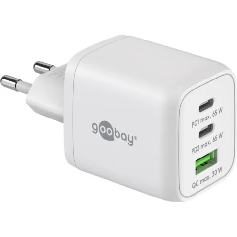 Goobay Incarcator Retea 64754 GaN 65W 1x USB-A QC 3.0 2x USB-C PD Alb