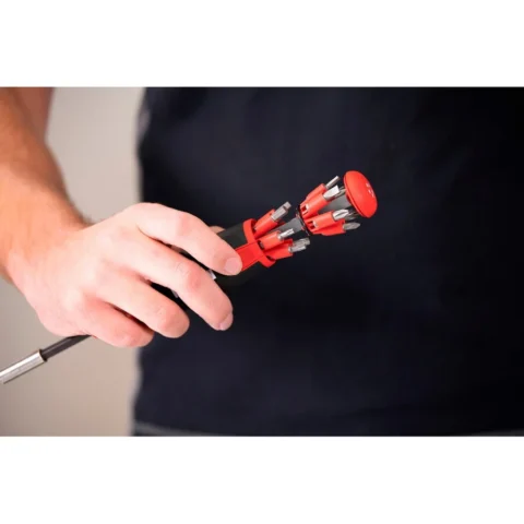 Wiha screwdriver with bit magazine LiftUp 25, 1/4 black/red, 12 bits, magnetic
