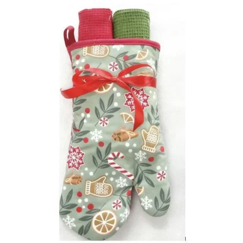Heinner Set Manusa de Bucatarie Craciun 3 Piese Verde/Rosu